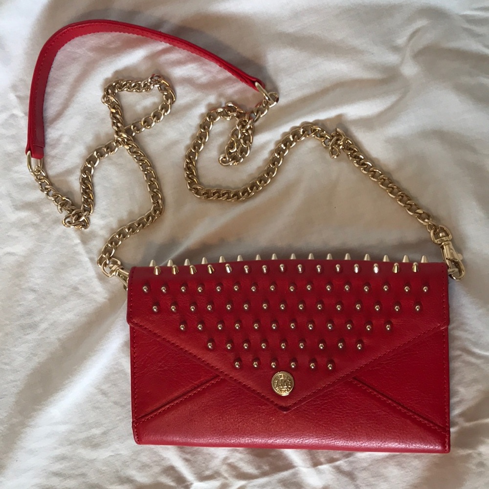 Red&Gold studded clutch / wallet